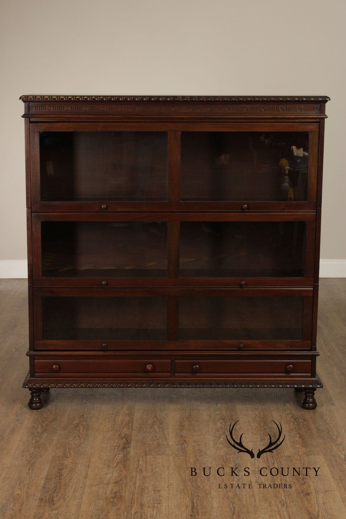 Grand Rapids Antique Mahogany Double Wide Three Stack Barrister Bookcase