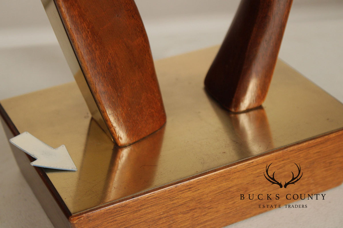 Mid Century Modern Sculpted Brass and Walnut Table Lamp By Modeline