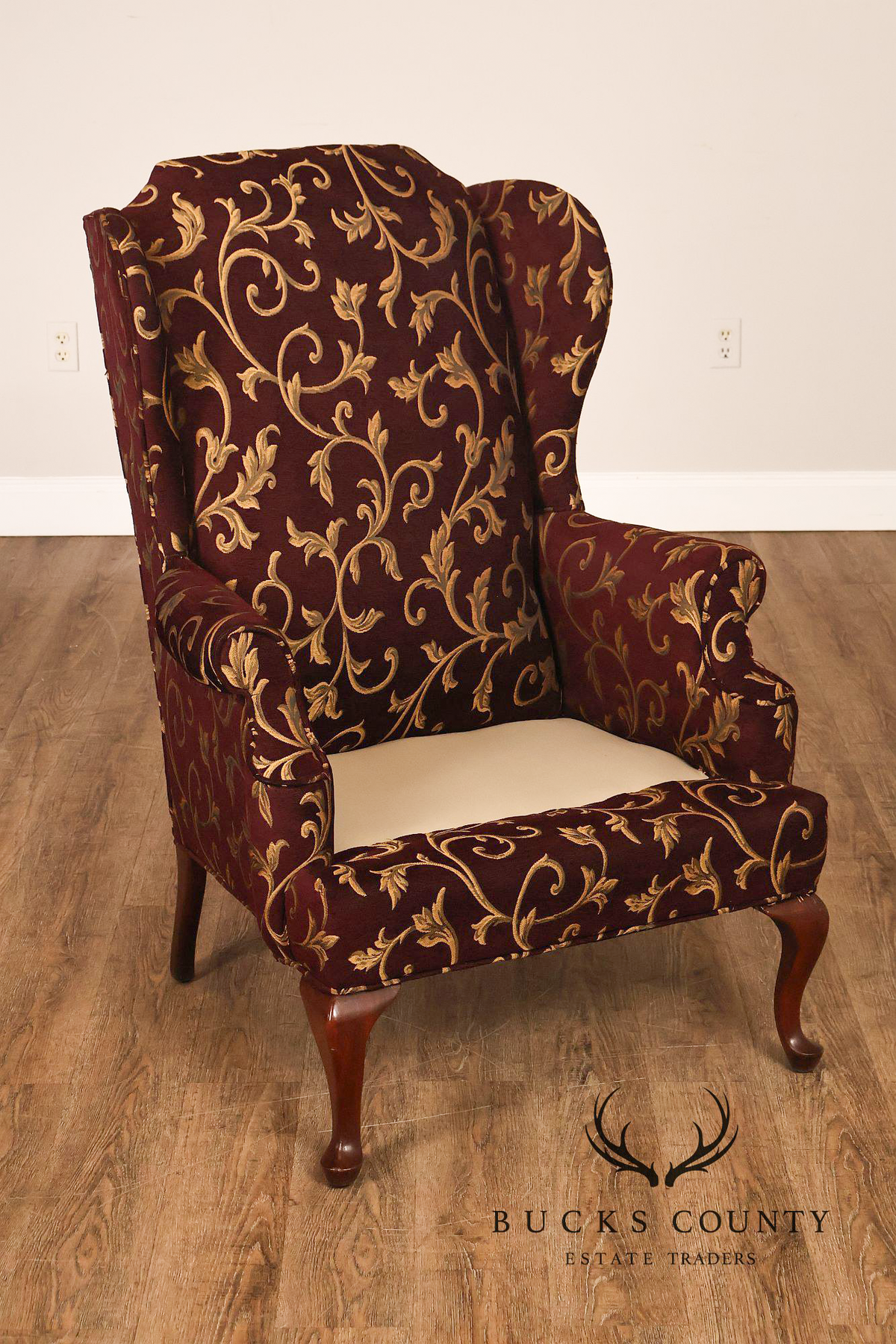 Traditional Queen Anne Style Upholstered Wingback Chair