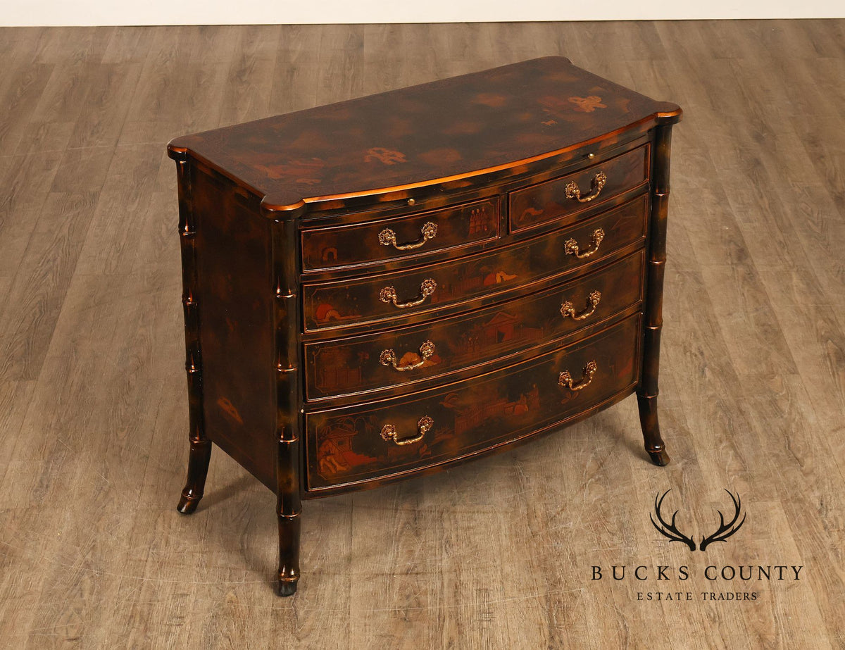 Maitland Smith Chinoiserie Bow Front Chest of Drawers