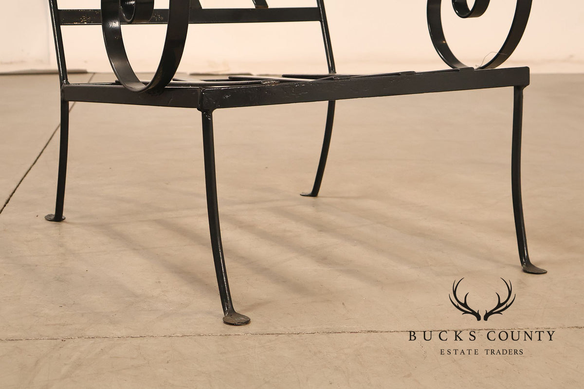 Vintage Pair of Wrought Iron Scroll Arm Lounge Chairs