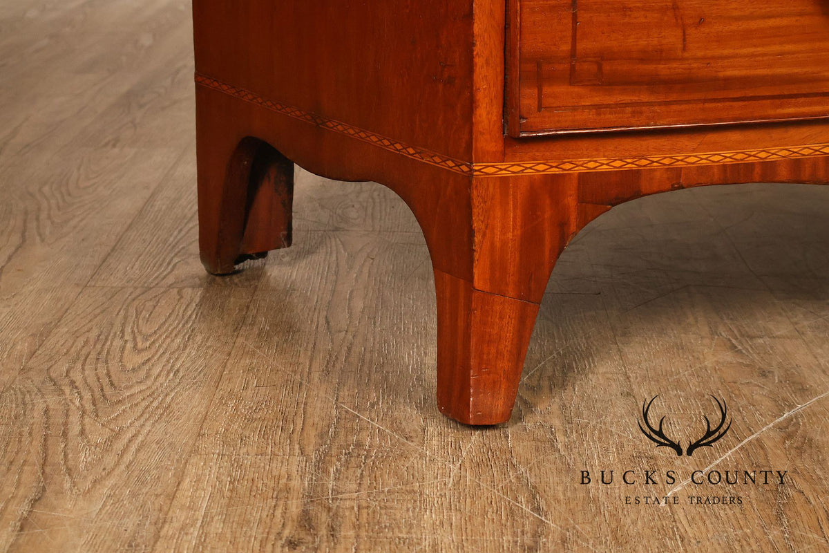 Antique English Sheraton Style Inlaid Bow Front Chest Of Drawers