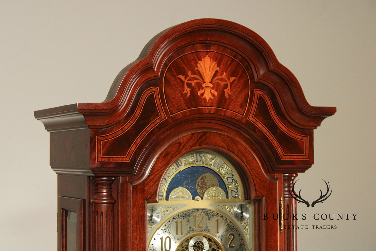 Sligh Mahogany Inlaid Grandfather Clock With Moon Phase Dial