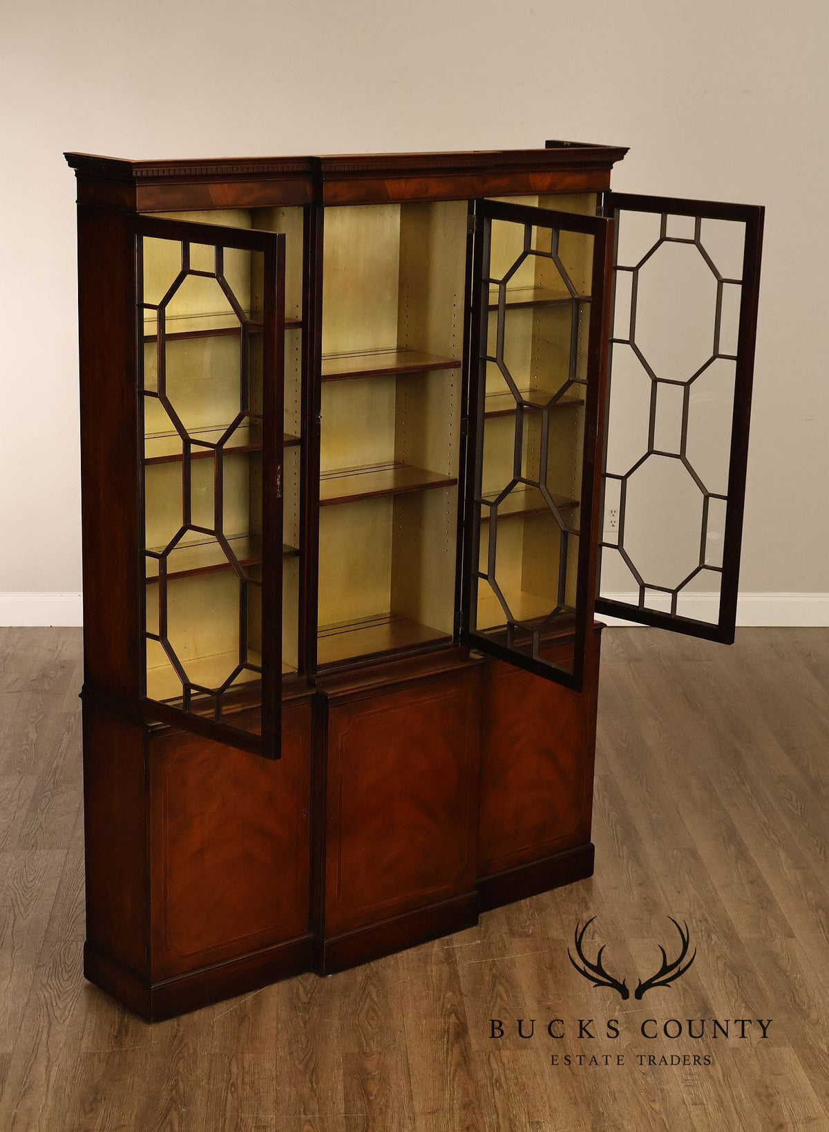 Baker Georgian Style Mahogany Breakfront Bookcase