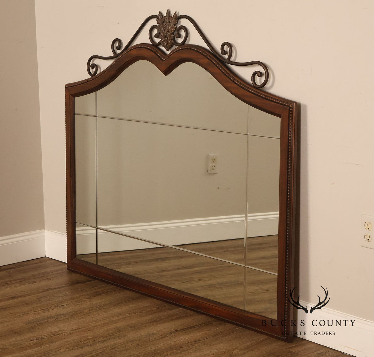 Drexel Heritage Covington Park Wood Framed Beveled Wall Mirror With Wrought Iron Scrollwork