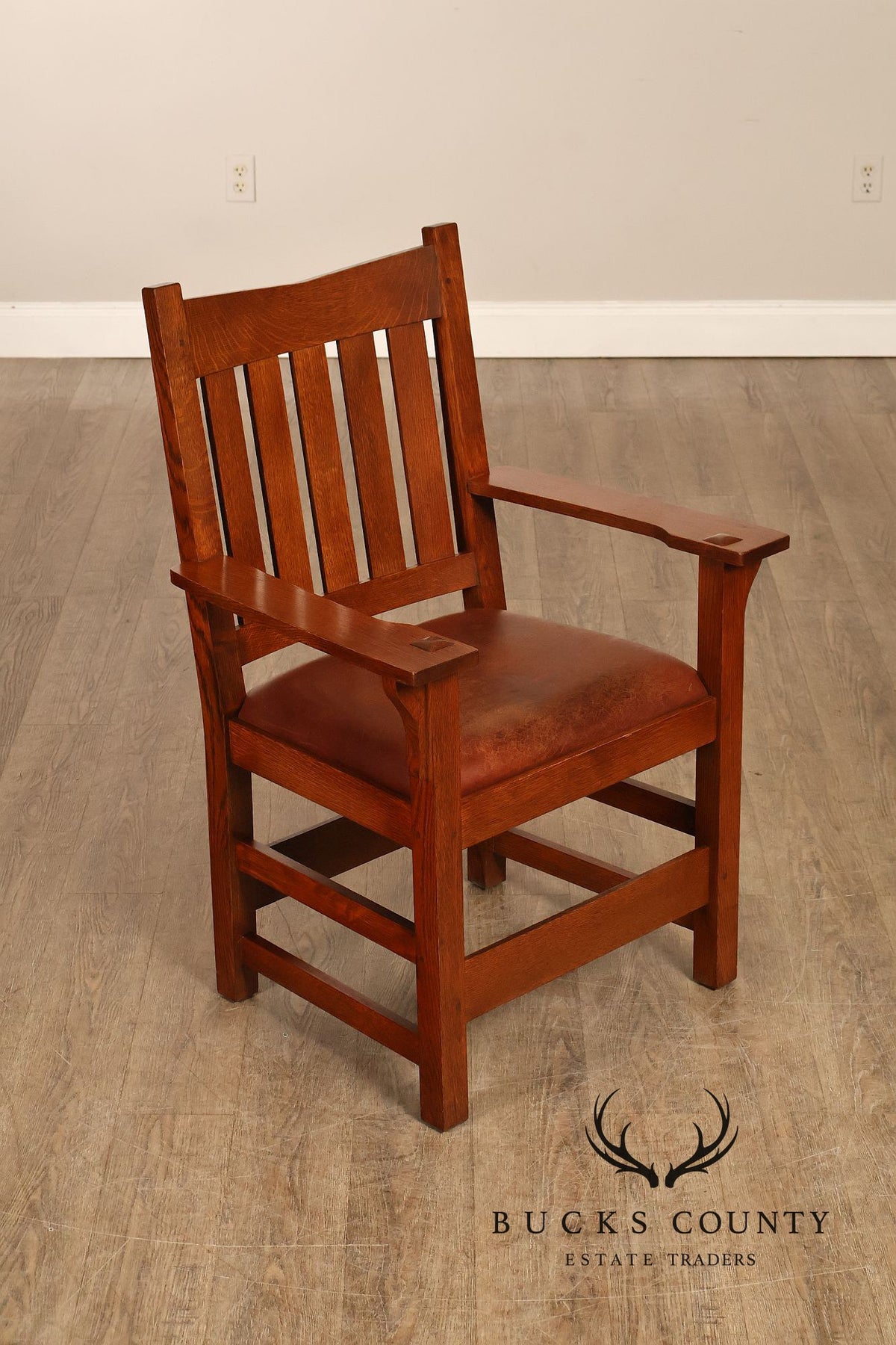 Stickley Mission Collection Set of Six Oak and Leather Dining Chairs