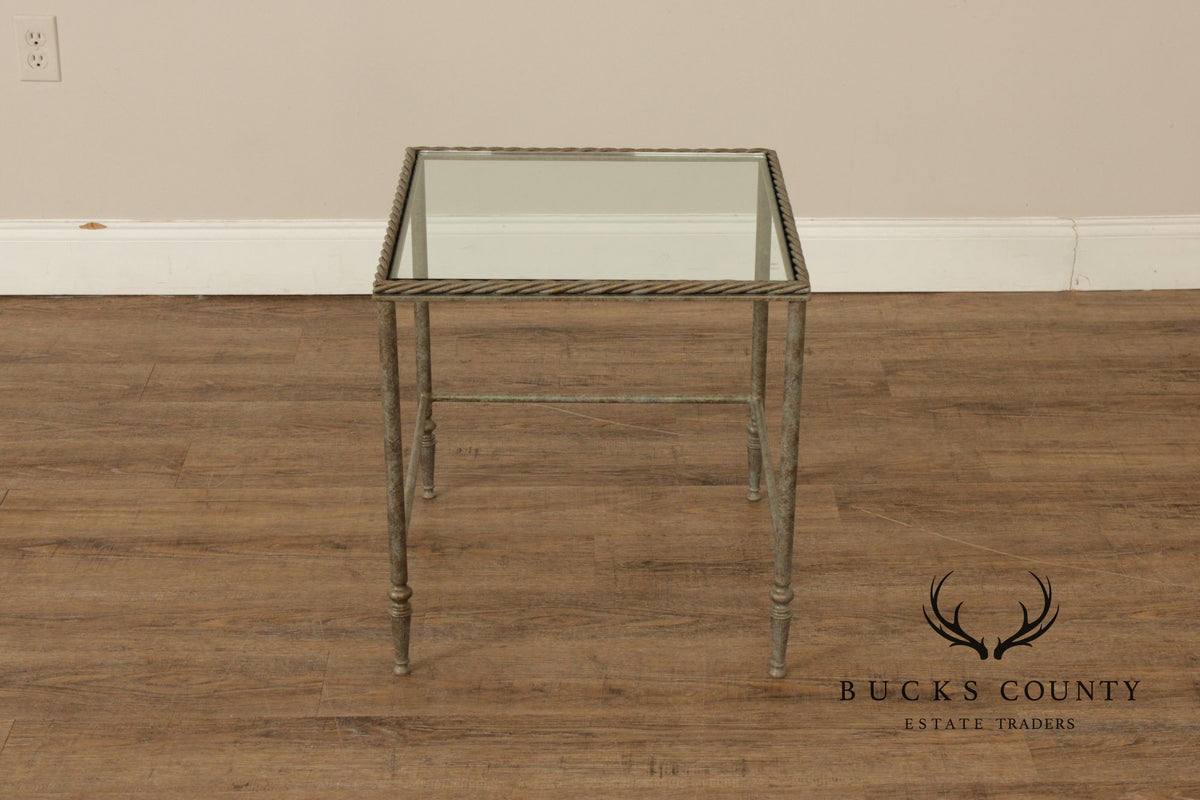 Vintage Pair of Iron Glass Top Nesting Tables
