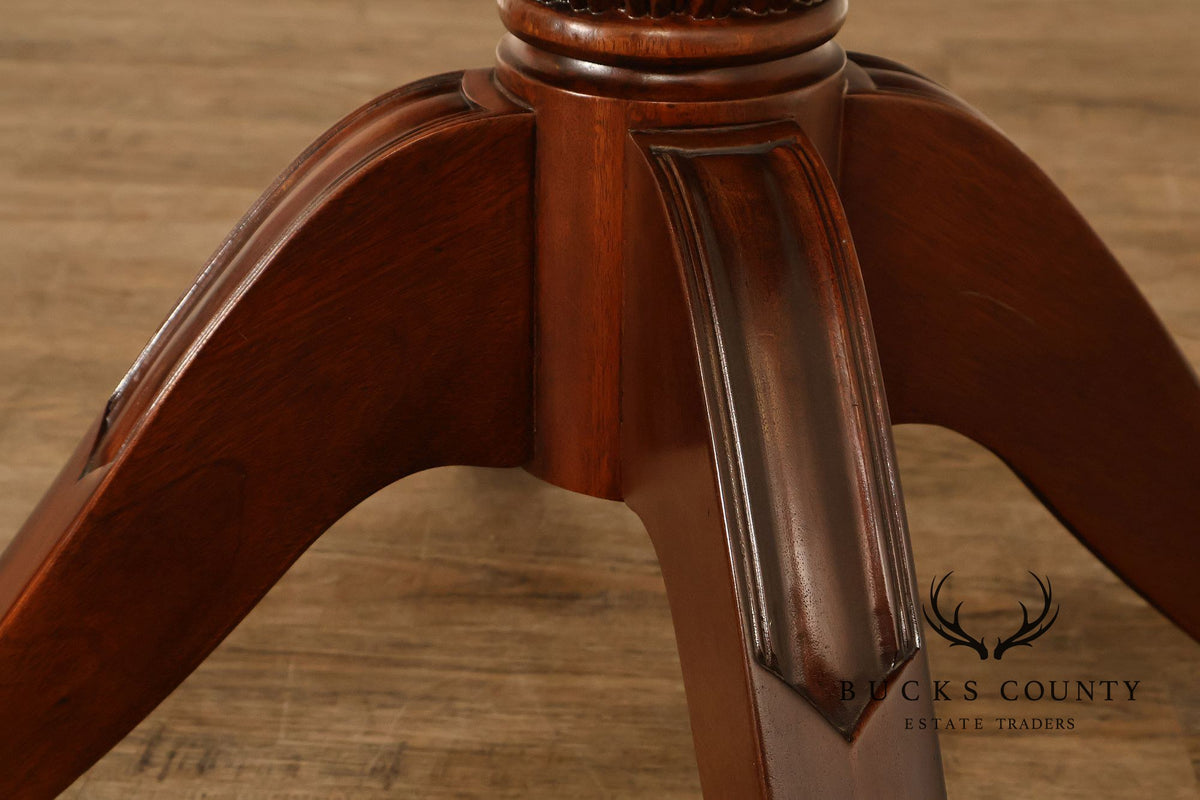Lexington Furniture Round Glass Top Carved Mahogany Pedestal Table with Center Medallion