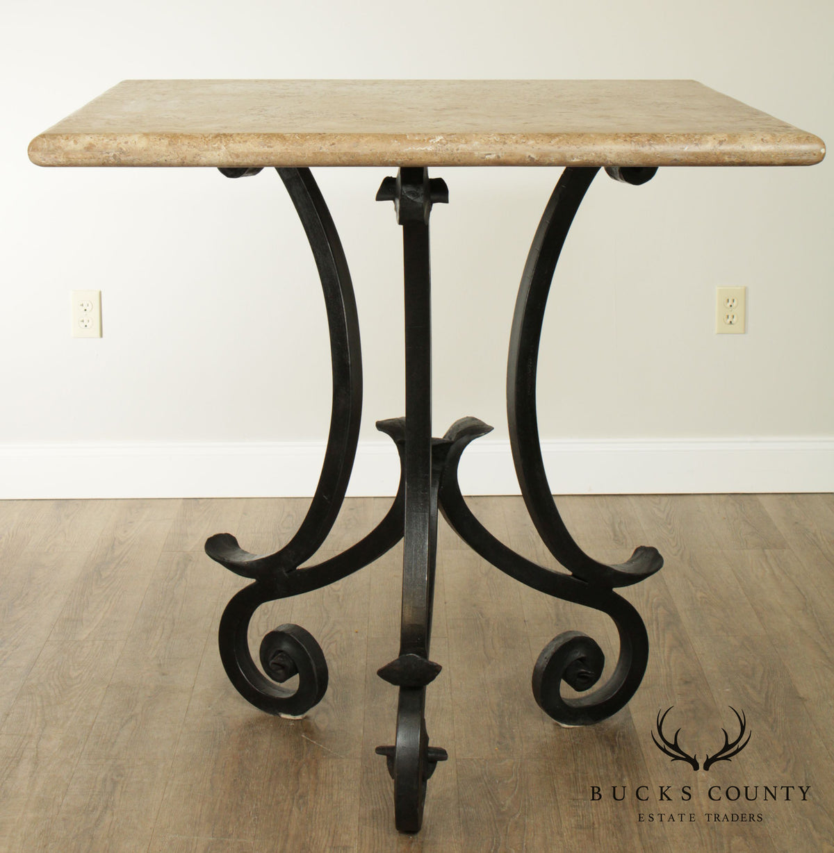 Hand Forged Iron Base 42" Pub Table Square Travertine Top