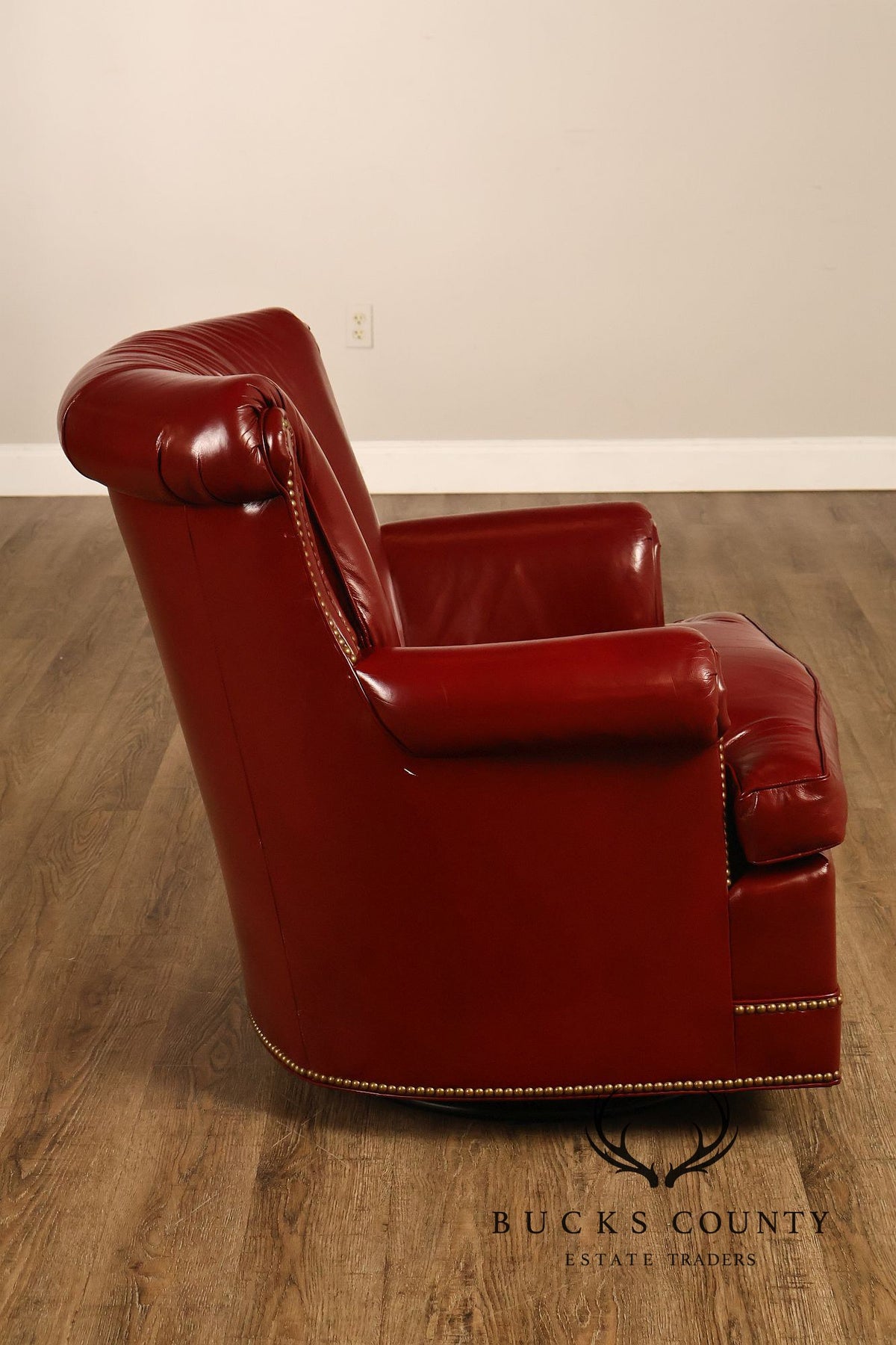 Hancock & Moore Red Leather Swivel Club Chair With Nailhead Trim