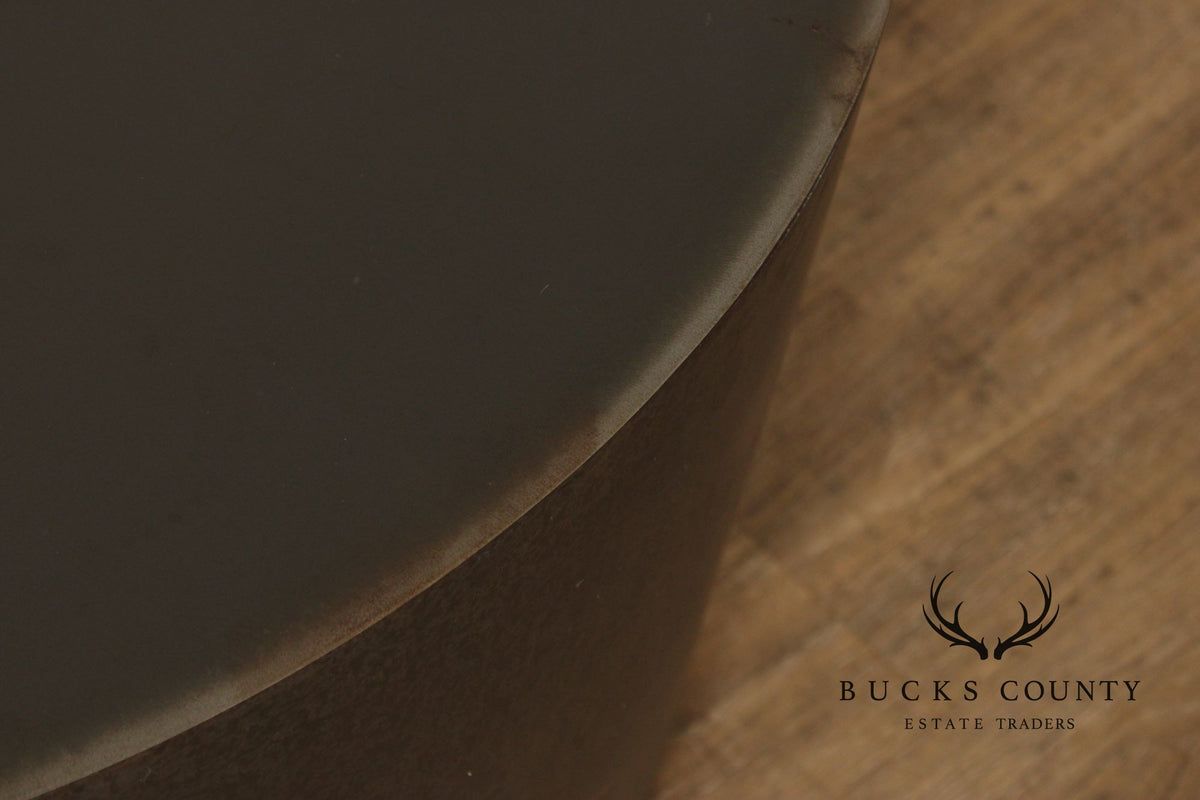 Modern Pair of Patinated Steel Round Drum Side Tables