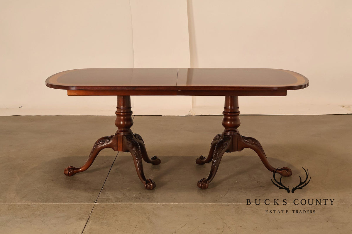 Ethan Allen Georgian Style Double Pedestal Mahogany Dining Table