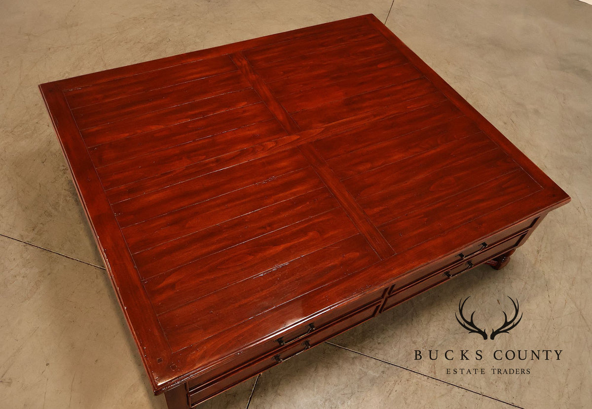 Bausman & Company Rustic Wood Square Coffee Table With Four Drawers