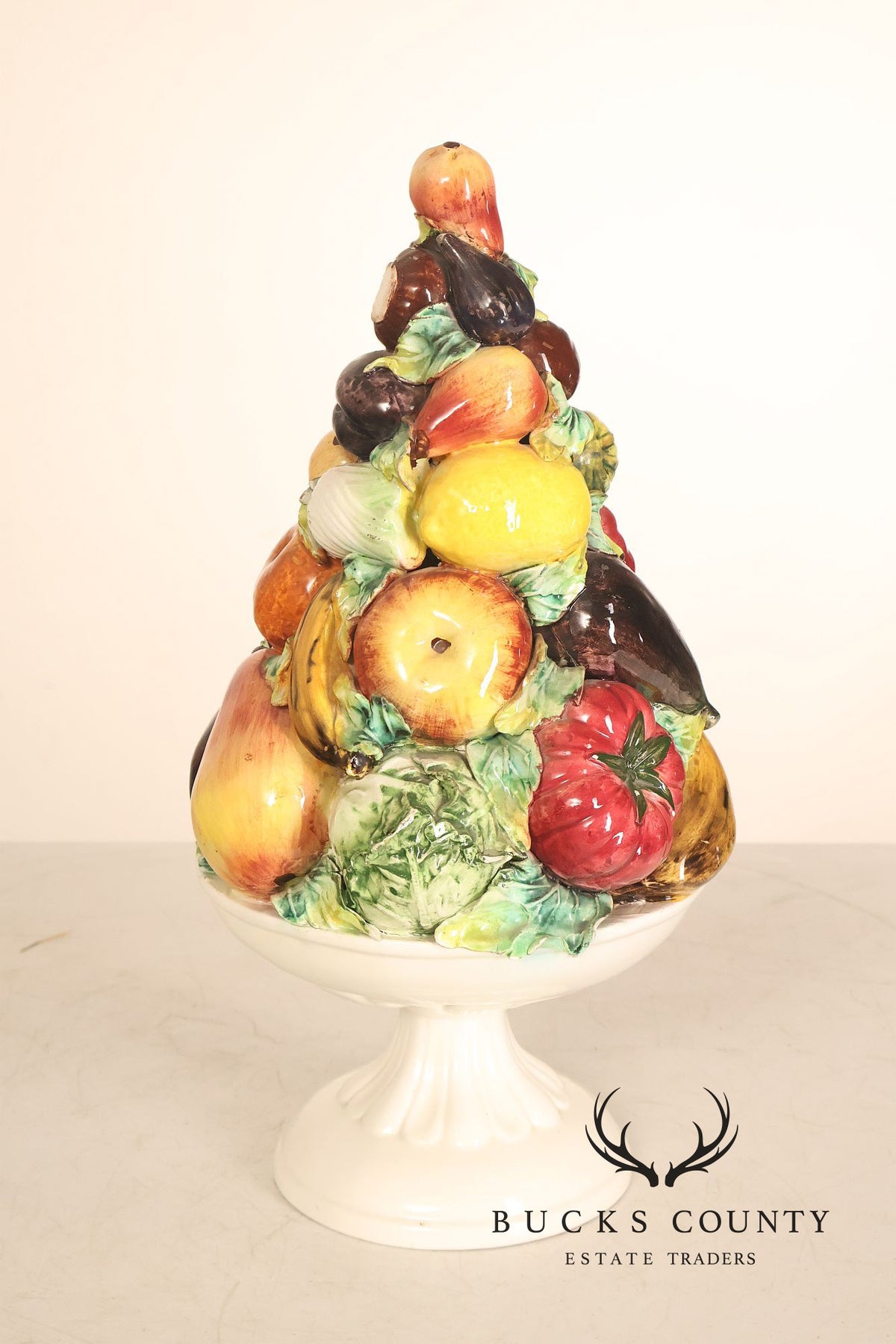 Italian Glazed Ceramic Fruit Basket Centerpiece