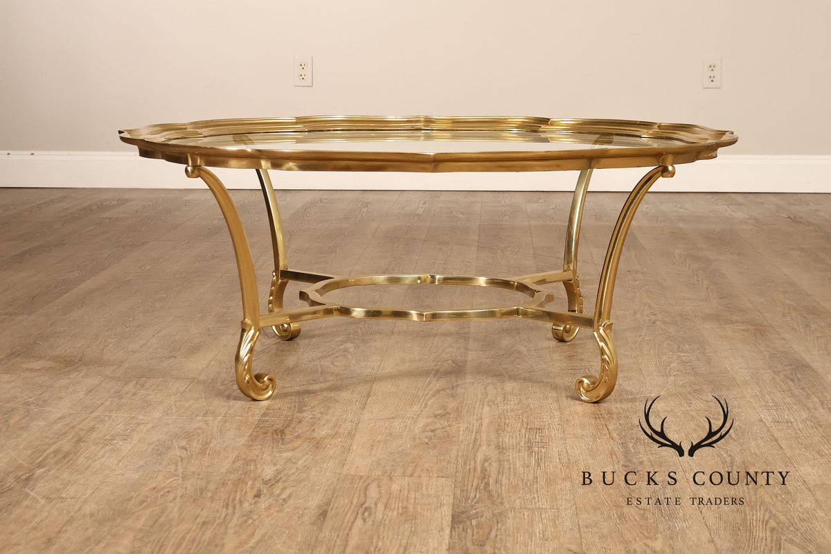 LaBarge Scalloped Brass And Glass Coffee Table