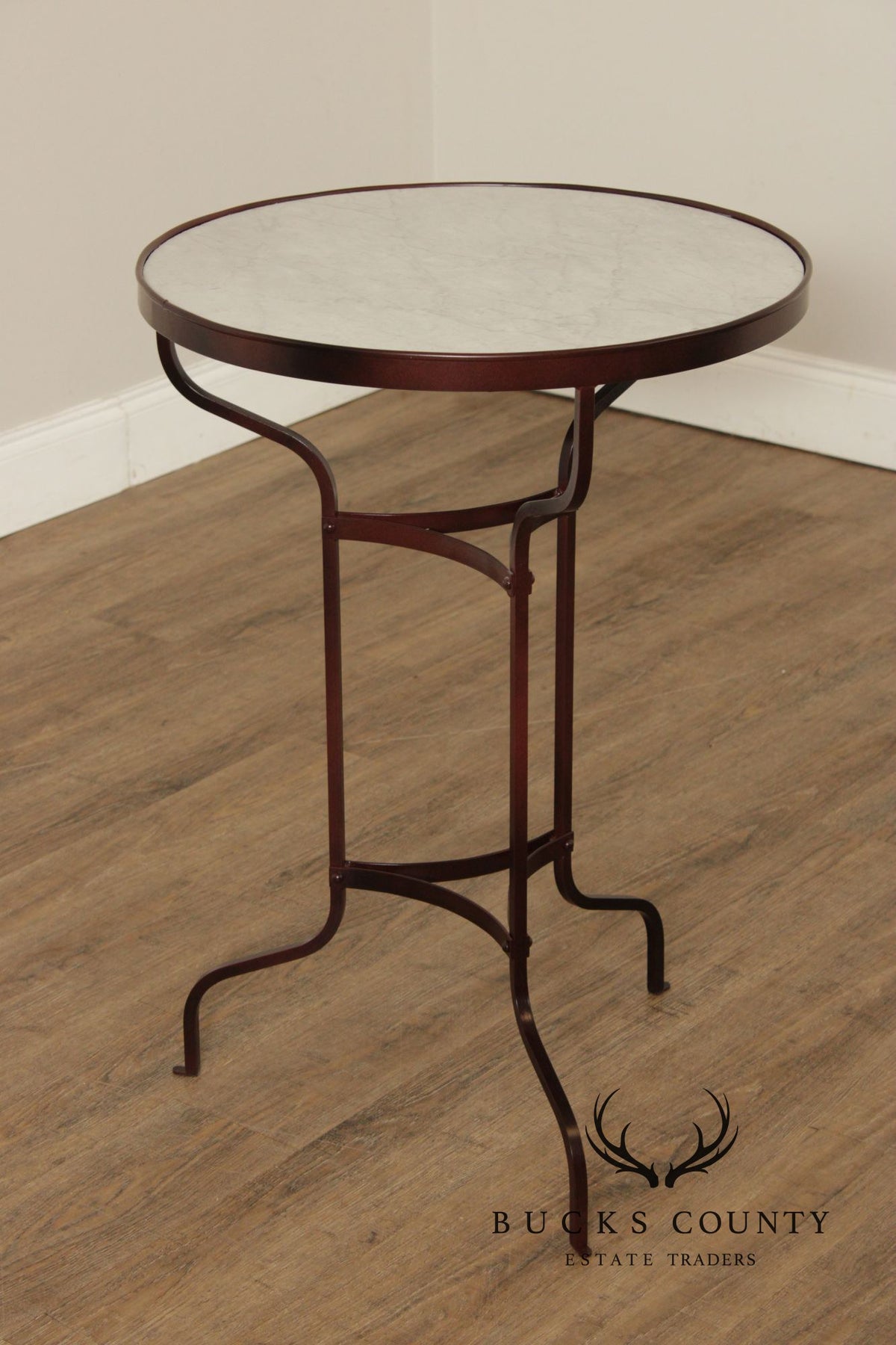 Vintage Wrought Iron and Round Marble Top Side Table