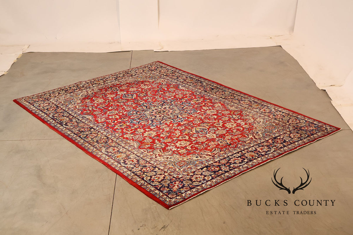 Hand Knotted Persian Style Vintage Wool Area Rug Red Field Floral Medallion