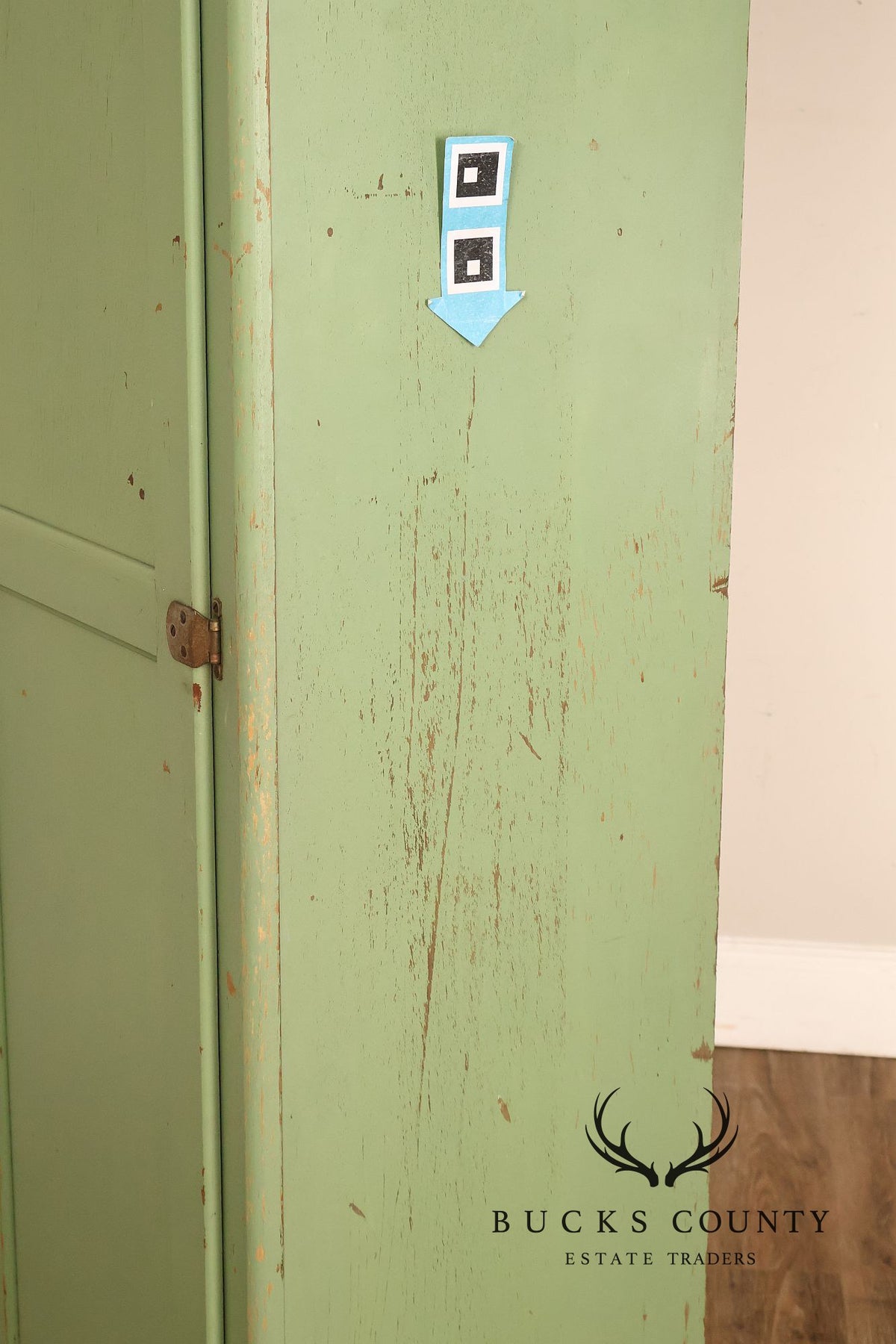 Vintage Painted Green Primitive Tall Storage Chimney Cabinet