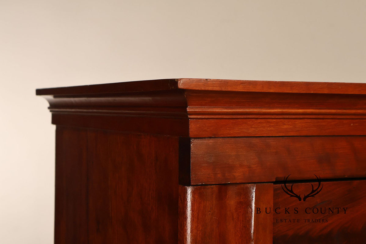 Antique American Classical Mahogany Tall Chest Of Drawers With Glass Knobs