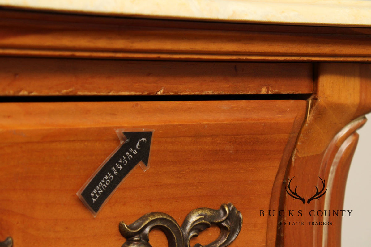 French Country Style Marble Top Pine Commode