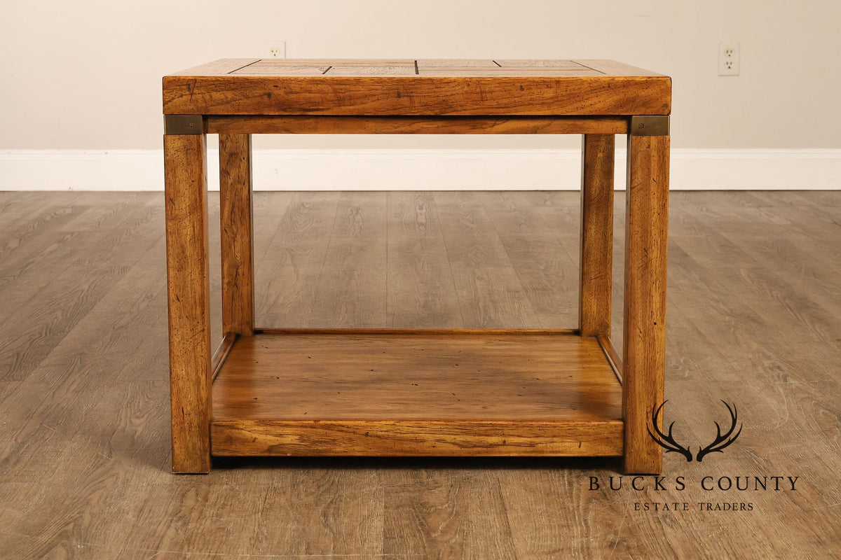 Drexel Heritage Pair Of Rustic Square End Tables With Pull Out Trays