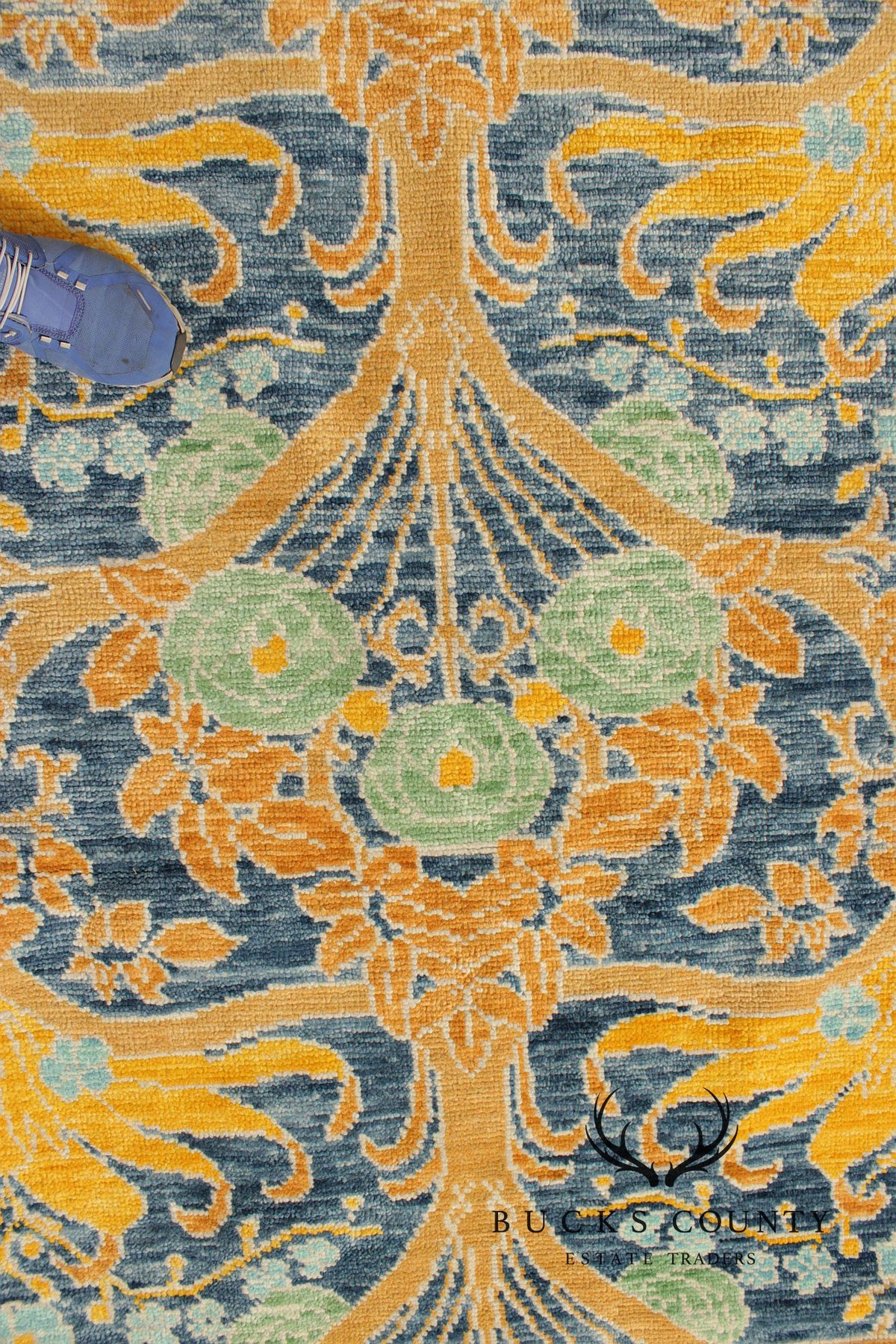Golden Nile William Morris Style Large Blue And Gold Wool Area Rug