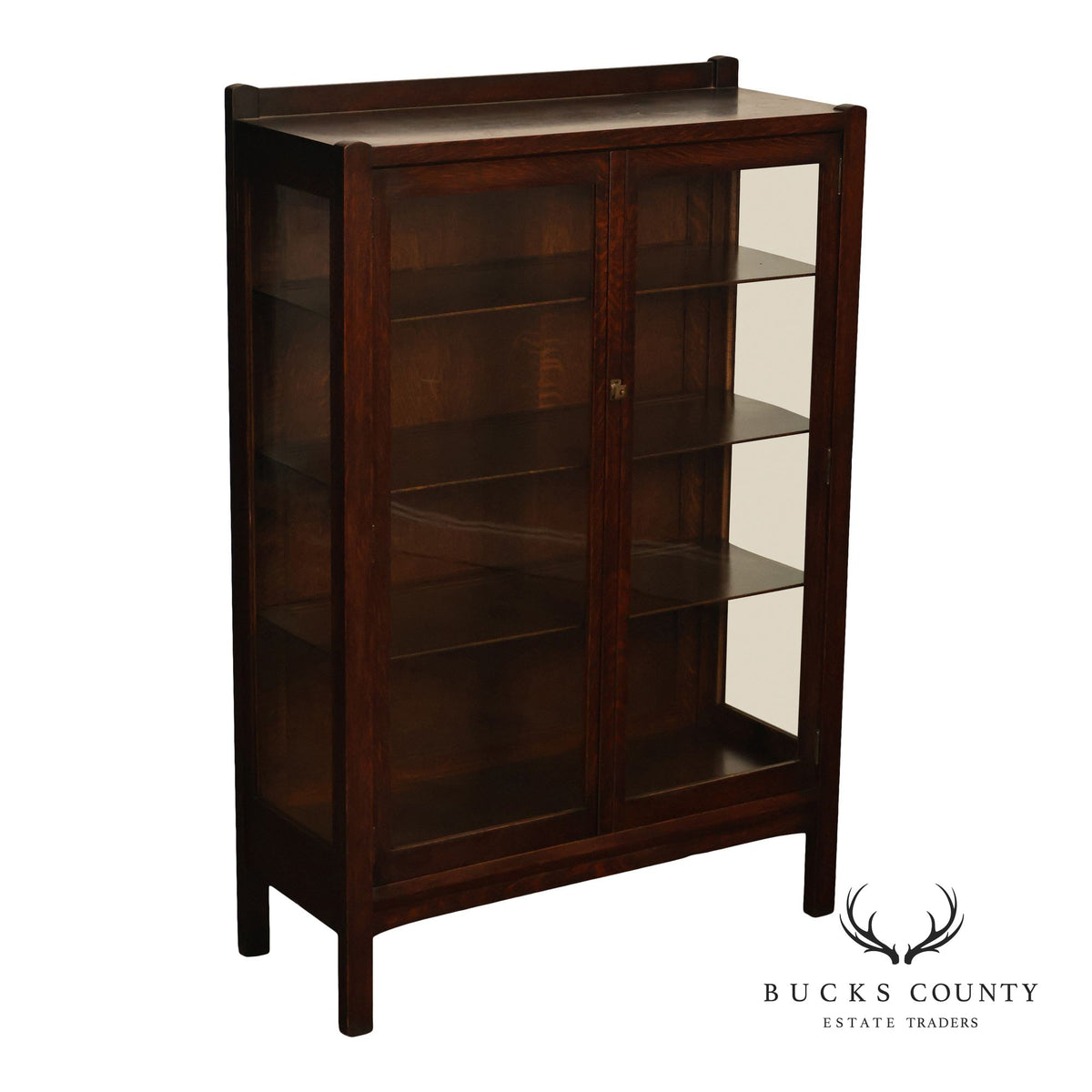 Antique Grand Rapids Mission Oak Two Door China Cabinet Bookcase
