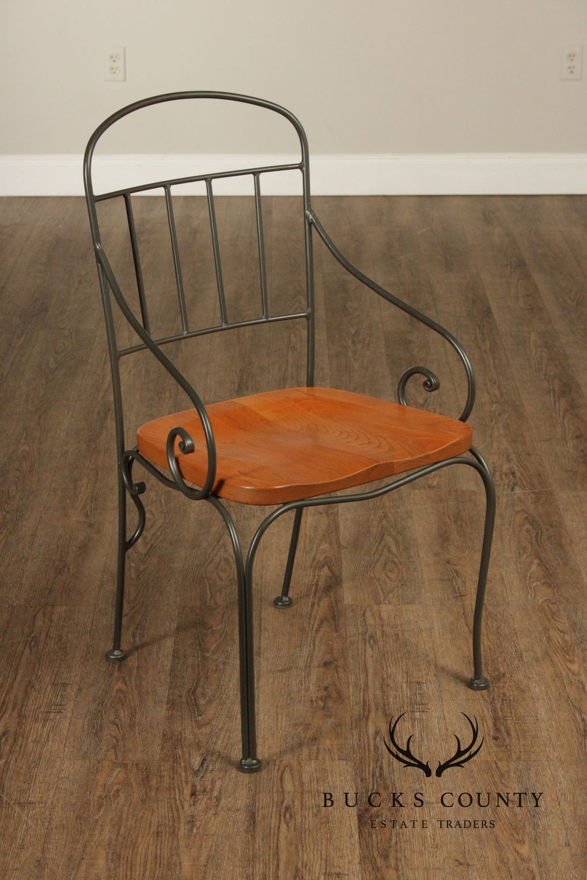 Kincaid French Country Style Set of Four Wrought Iron and Oak Dining Chairs