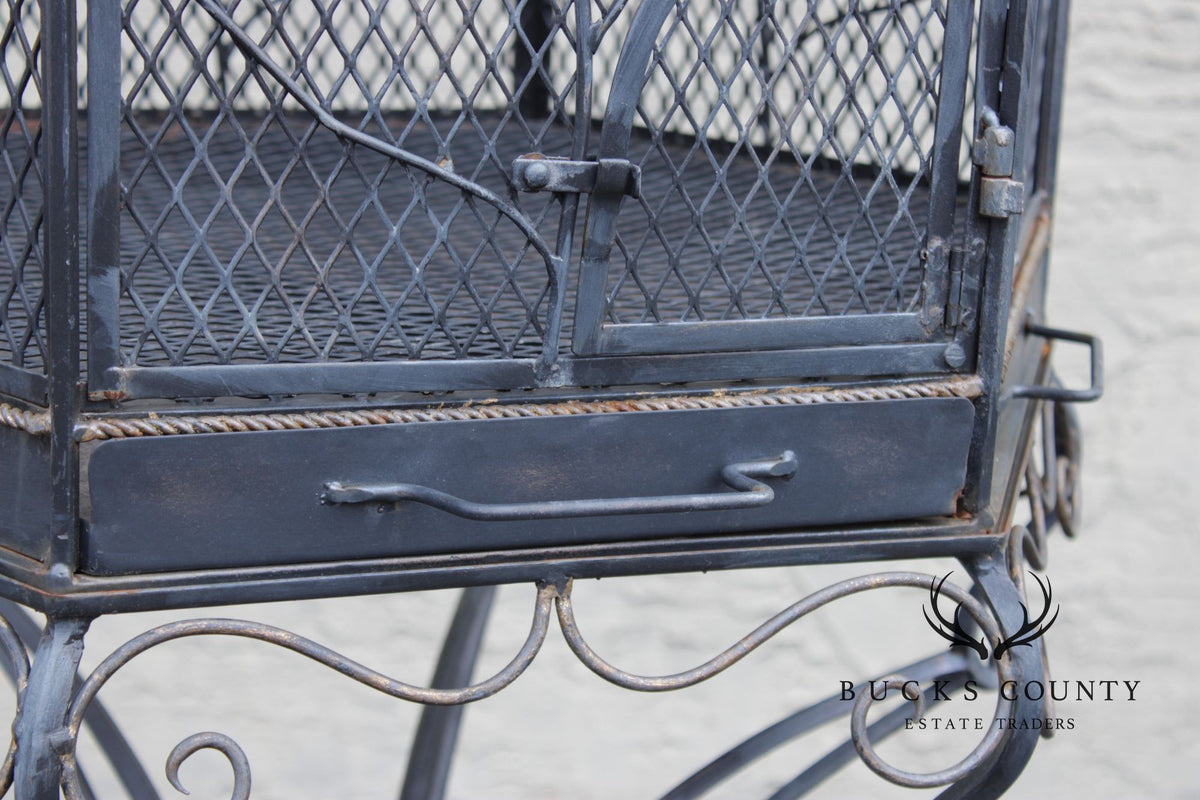 Vintage Wrought Iron Garden Bird Cage On Stand
