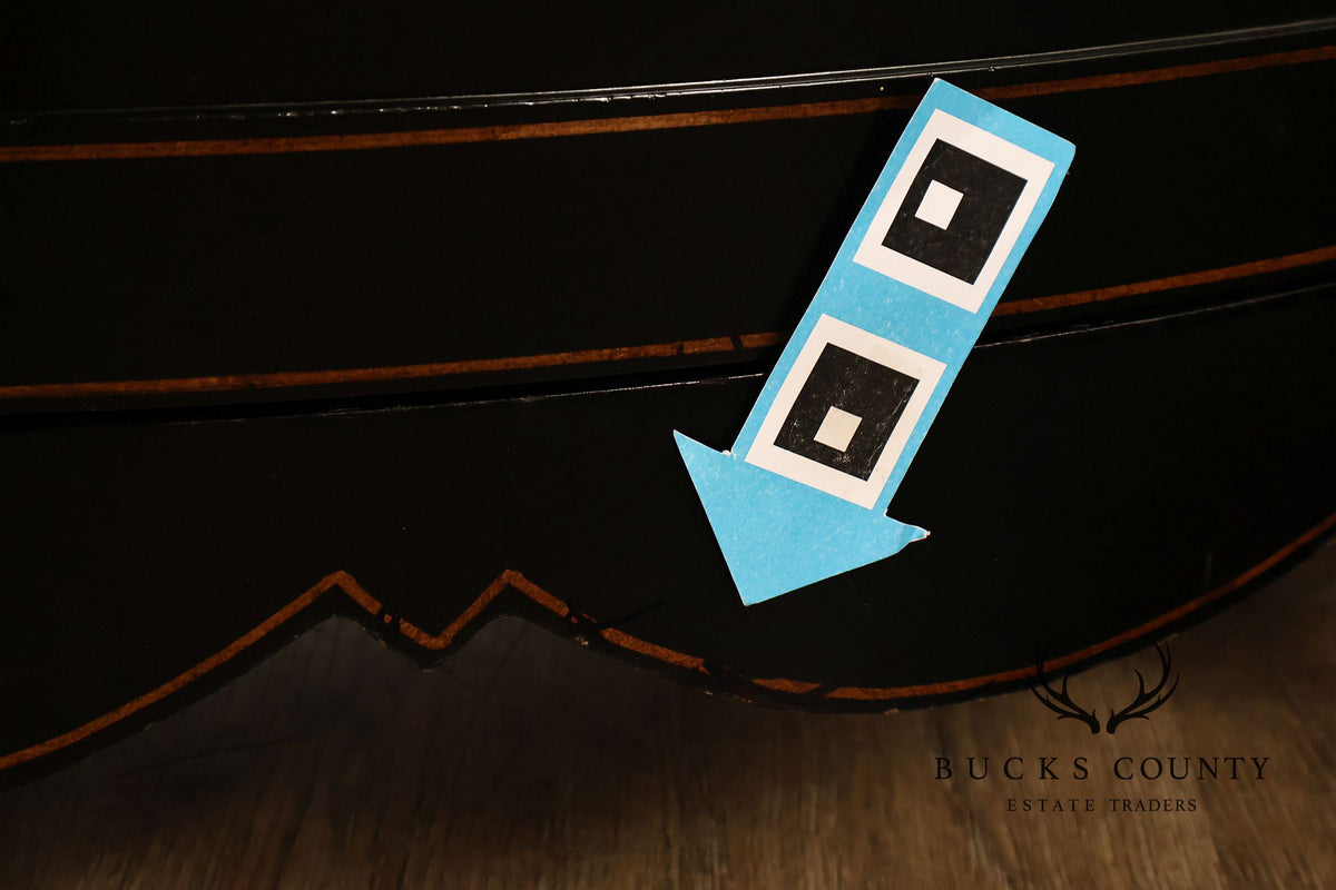 French Provincial Style Black Lacquer Hand-Painted Fruit Basket Sideboard