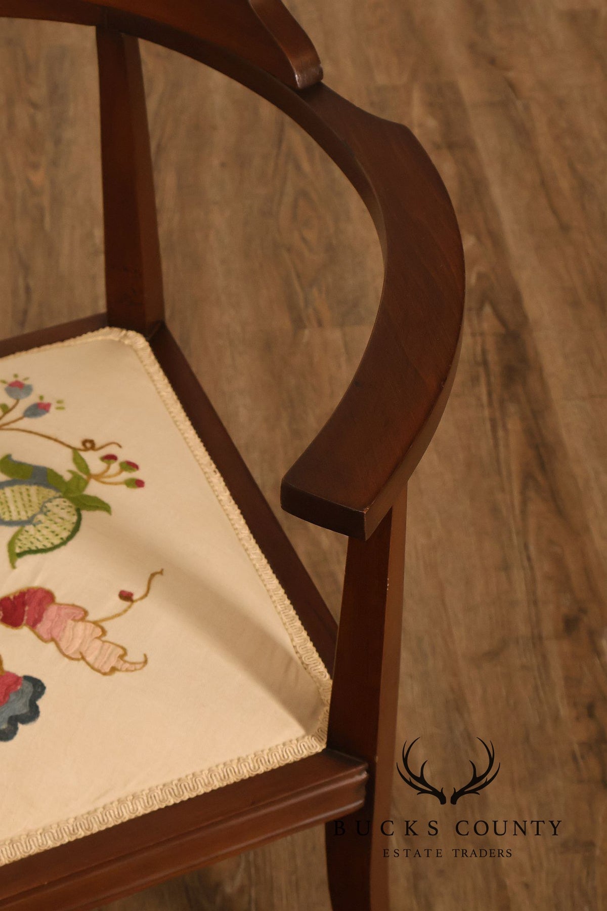 Scandinavian Carved and Embroidered Corner Chair