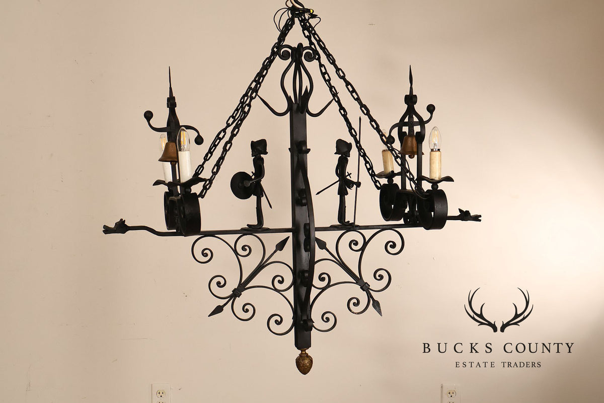 Quality Hand Forged Spanish Revival Wrought Iron Chandelier