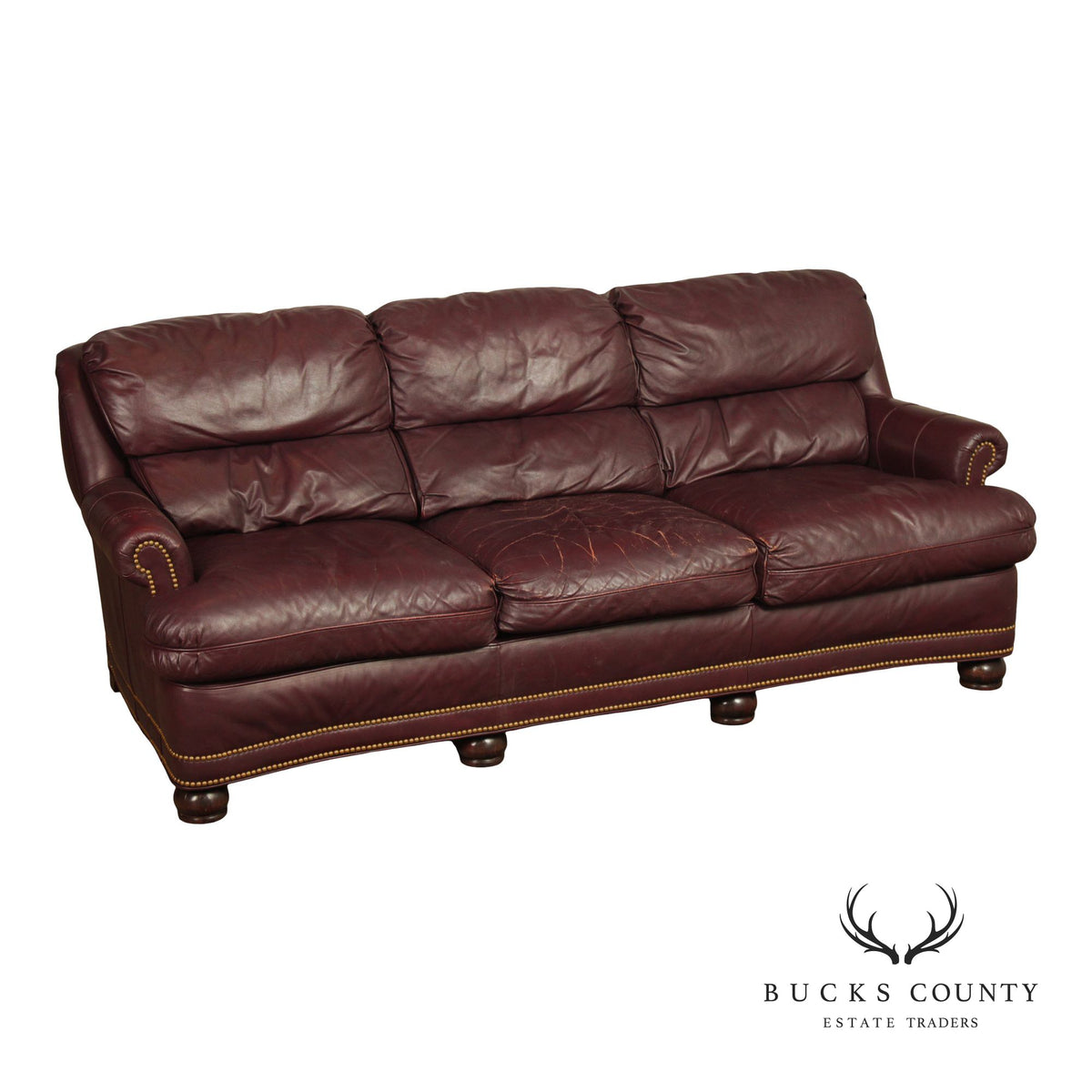 Hancock & Moore Burgundy Leather Nailhead Trim Sofa