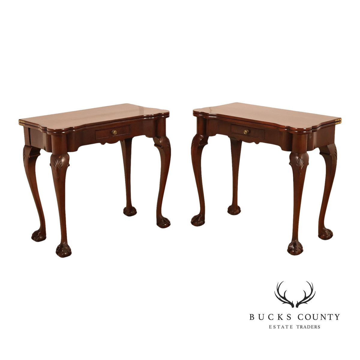 Chippendale Style Mahogany Pair Of Flip-Top Ball And Claw Game Tables