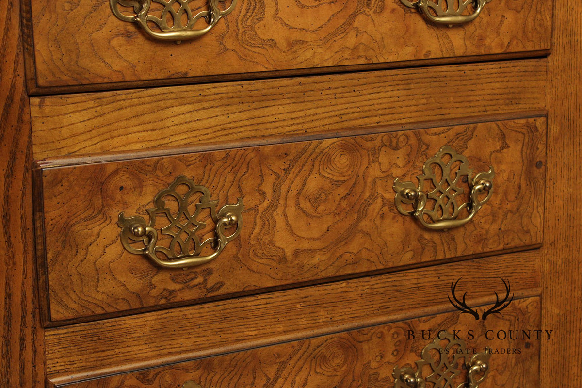 Baker Furniture Georgian Style Burled Oak Breakfront China Cabinet