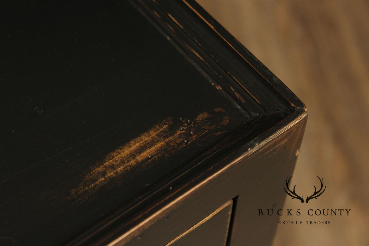 Industrial Style Pair of Ebonized Rolling End Tables