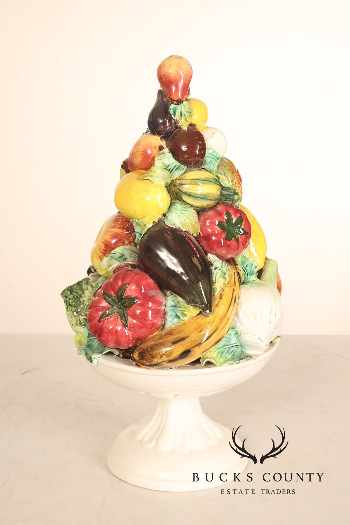Italian Glazed Ceramic Fruit Basket Centerpiece