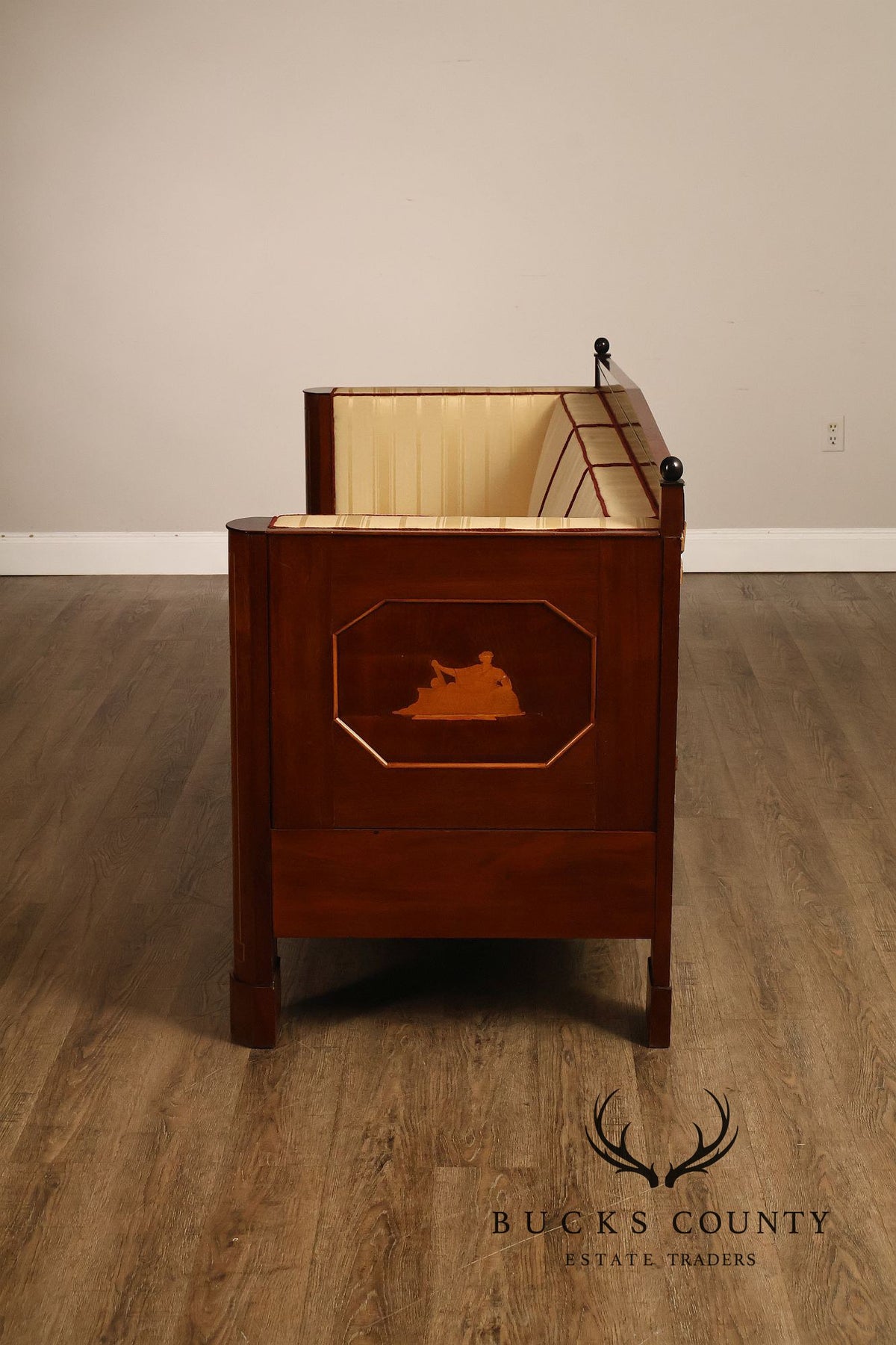 Biedermeier Style Antique Inlaid Mahogany Box Sofa
