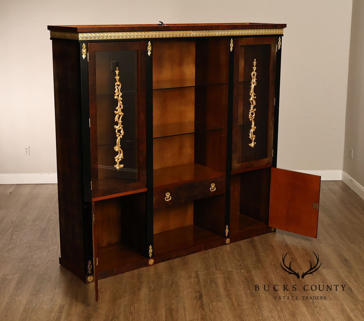 Empire Revival Style Lighted Display Cabinet Bookcase
