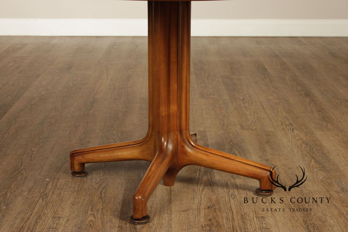 Mid Century Modern Round Walnut Extendable Dining Table