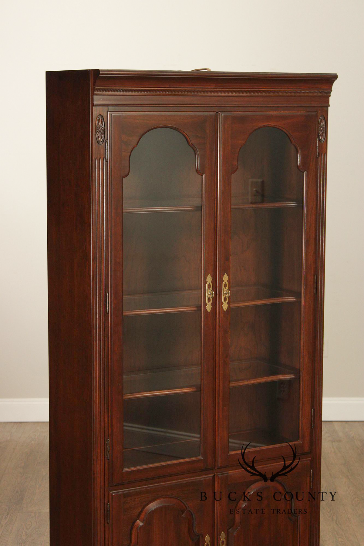 Ethan Allen Georgian Style Cherry Lighted Bookcase