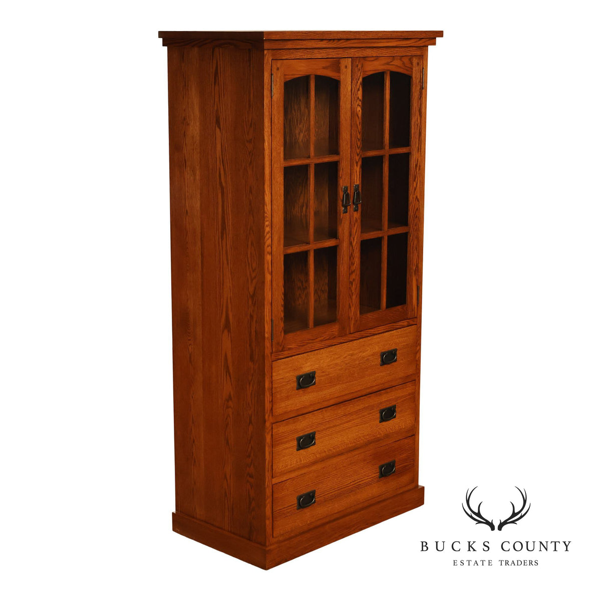 Mission Oak Two Door Display Bookcase Cabinet With Drawers