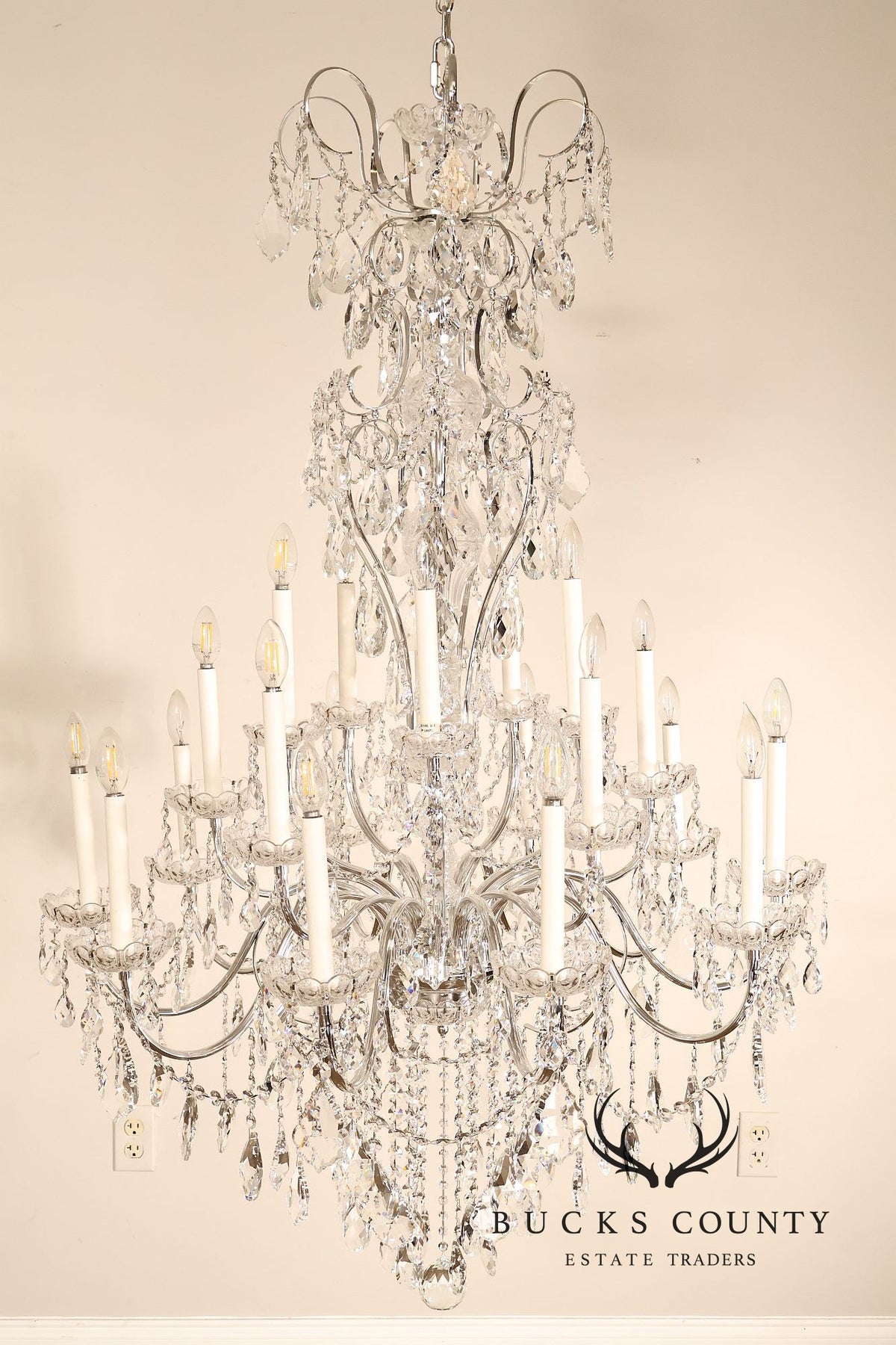 Schonbek Twenty-Light Crystal Two-Tier Polished Silver Chandelier