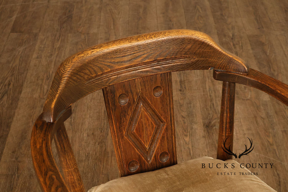 Tudor Style Pair of Oak Armchairs