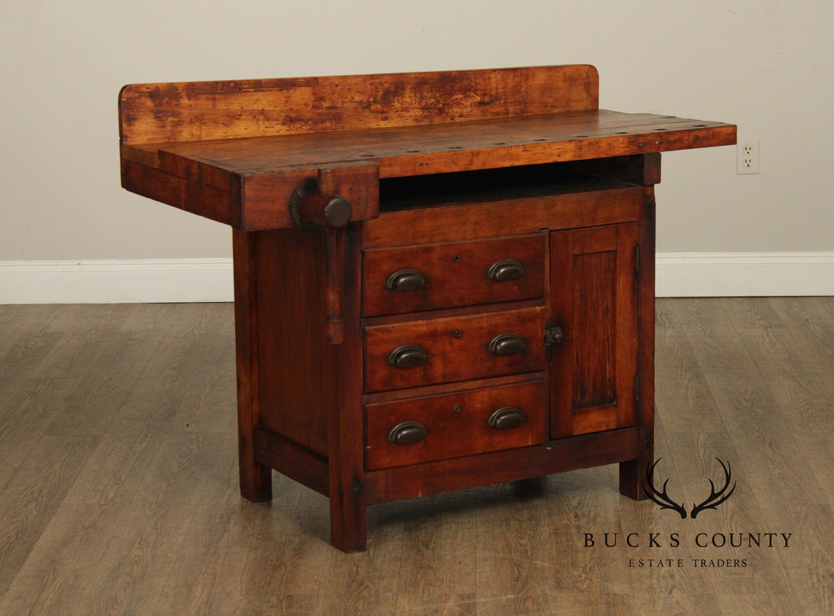 Antique C. Christensen Chicago Antique Industrial Carpenter’s Workbench
