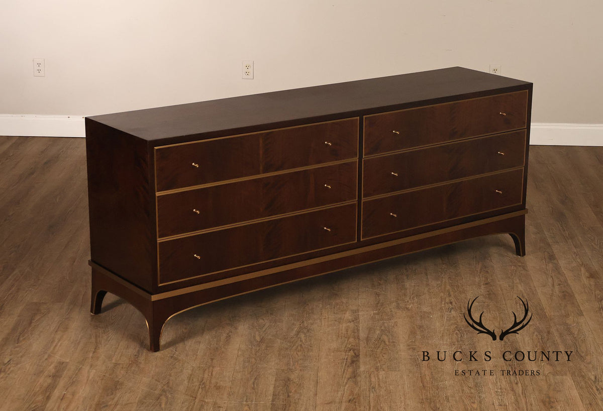 Newell Design Studio Ebonized Walnut Finish Double Dresser With Brass Trim And Six Drawers