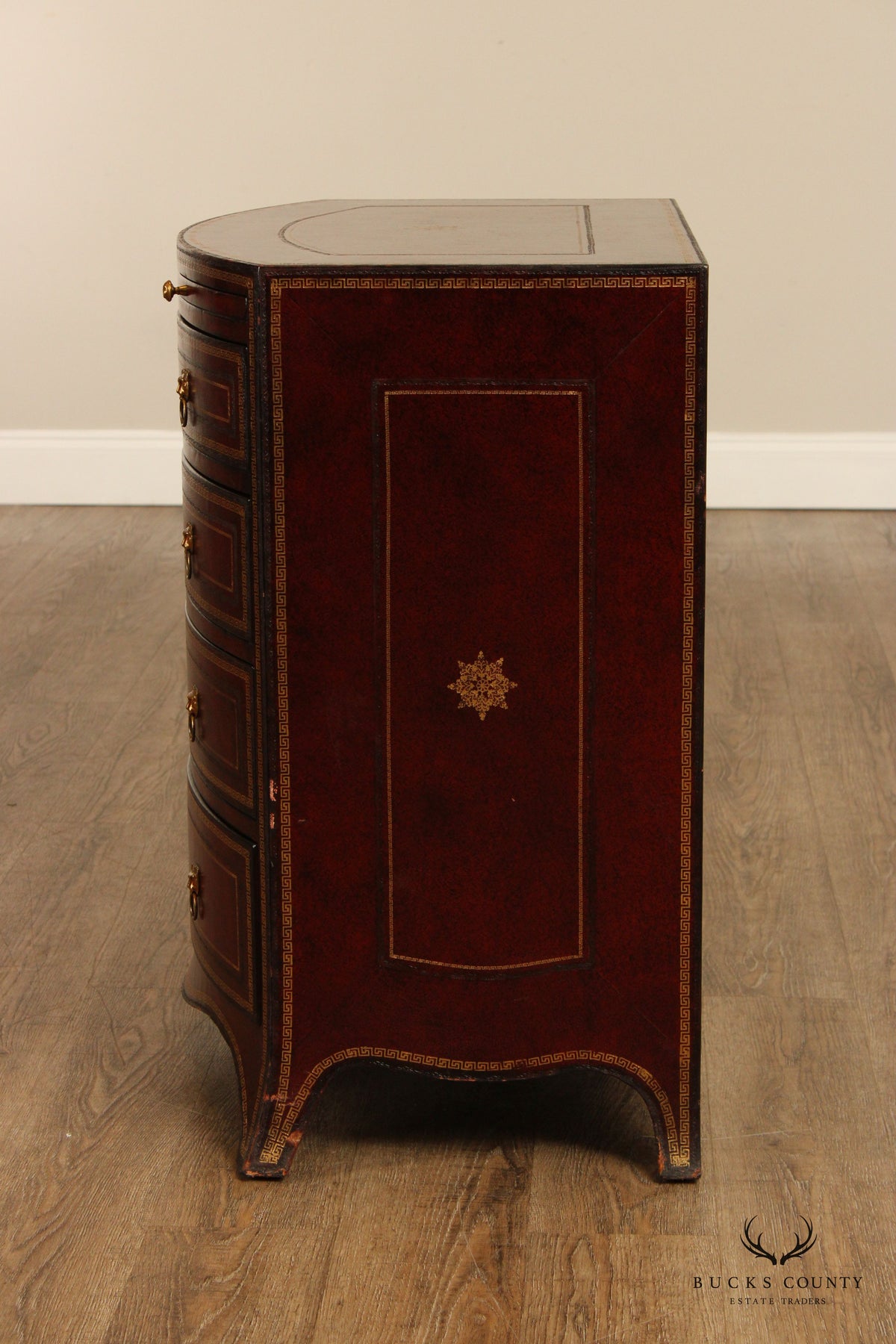 Maitland-Smith Leather Wrapped Bow Front Bachelor's Chest