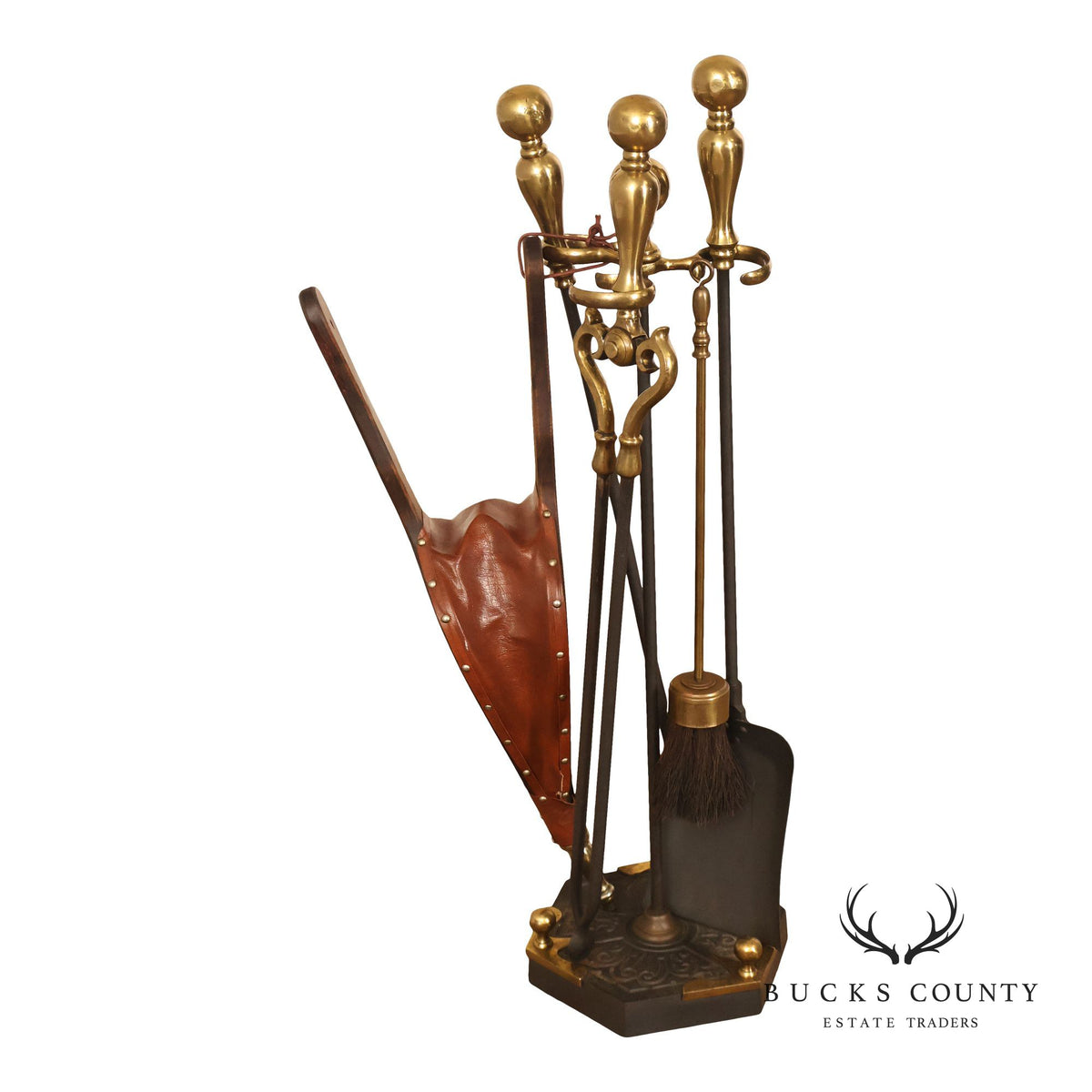 Vintage Brass Six-Piece Fireplace Tool Set