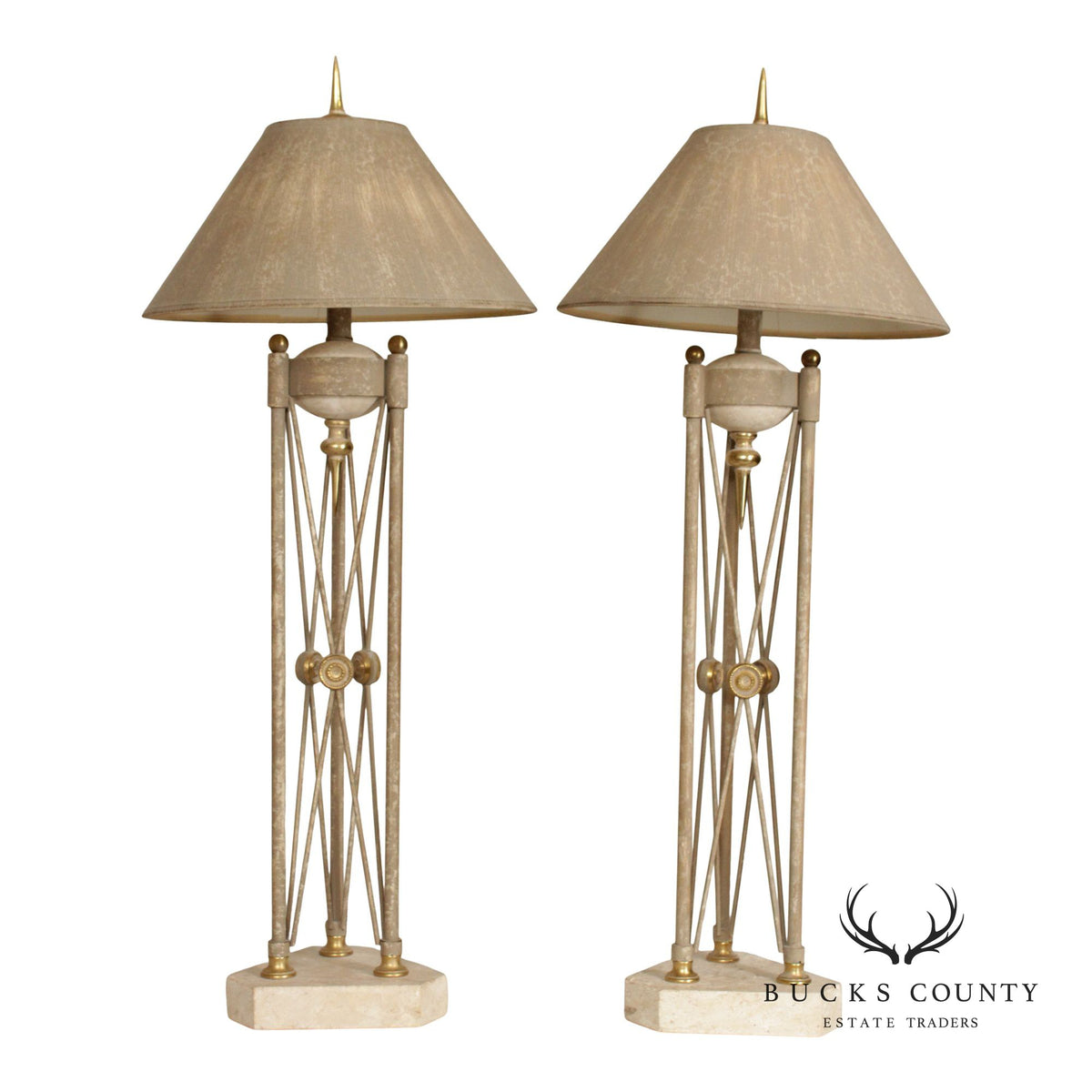 Neoclassical Style Pair of Travertine Table Lamps