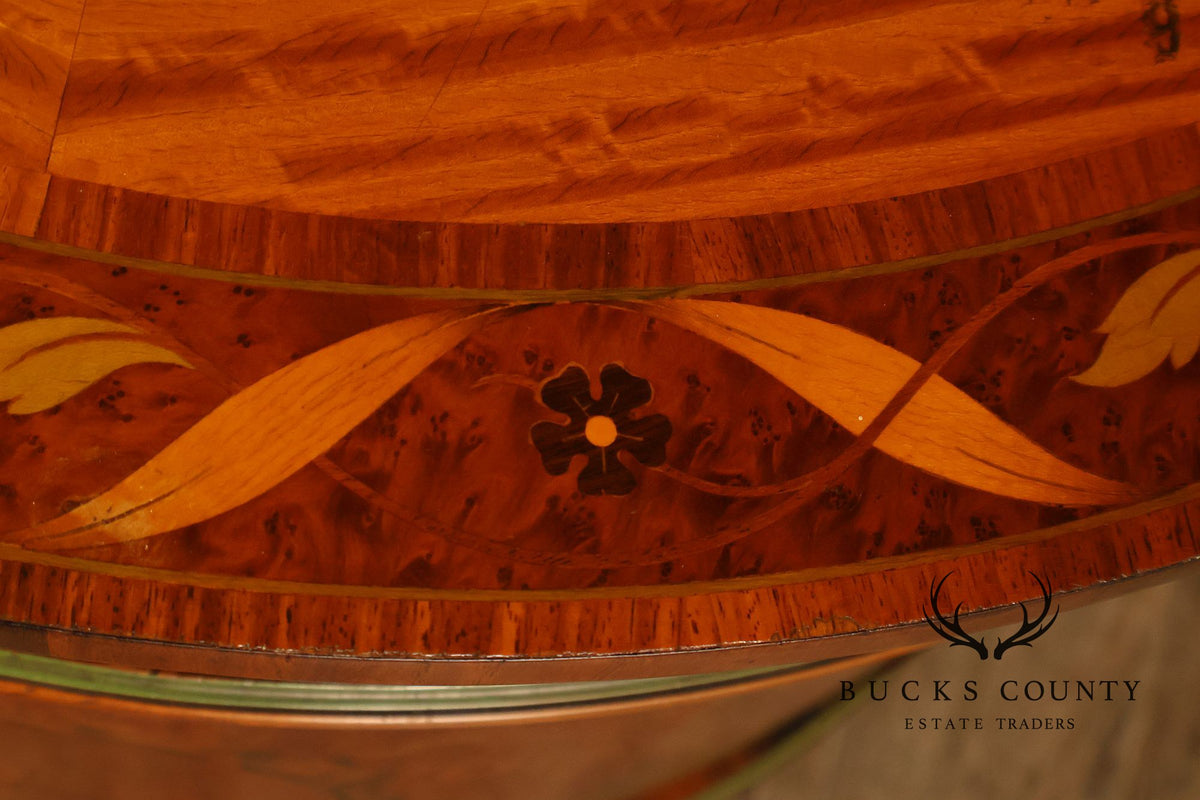 Neoclassical Style Inlaid Demilune Cabinet With Interior Drawers